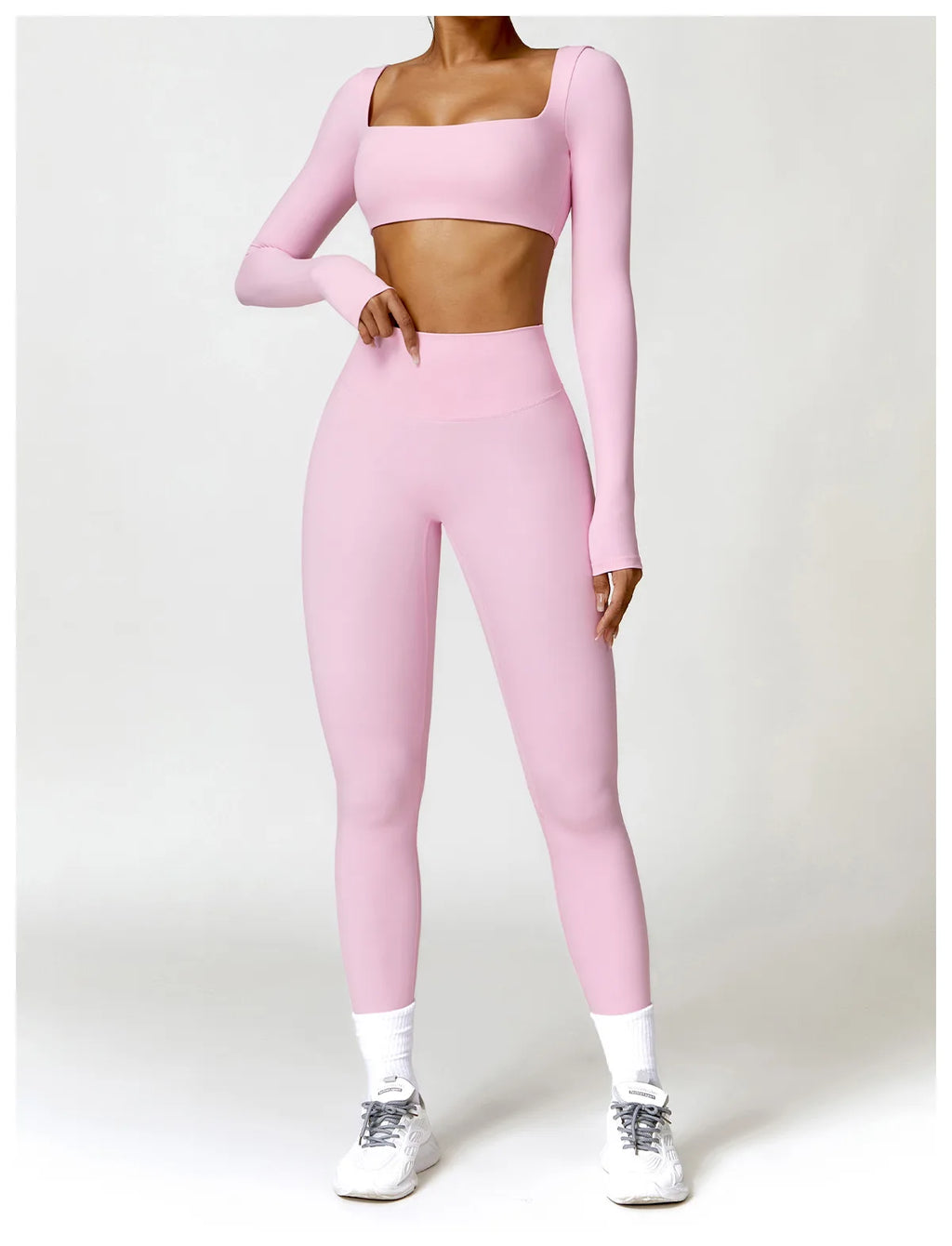 Nylon Solid Long Sleeve Two-Piece Yoga Set