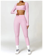 Nylon Solid Long Sleeve Two-Piece Yoga Set