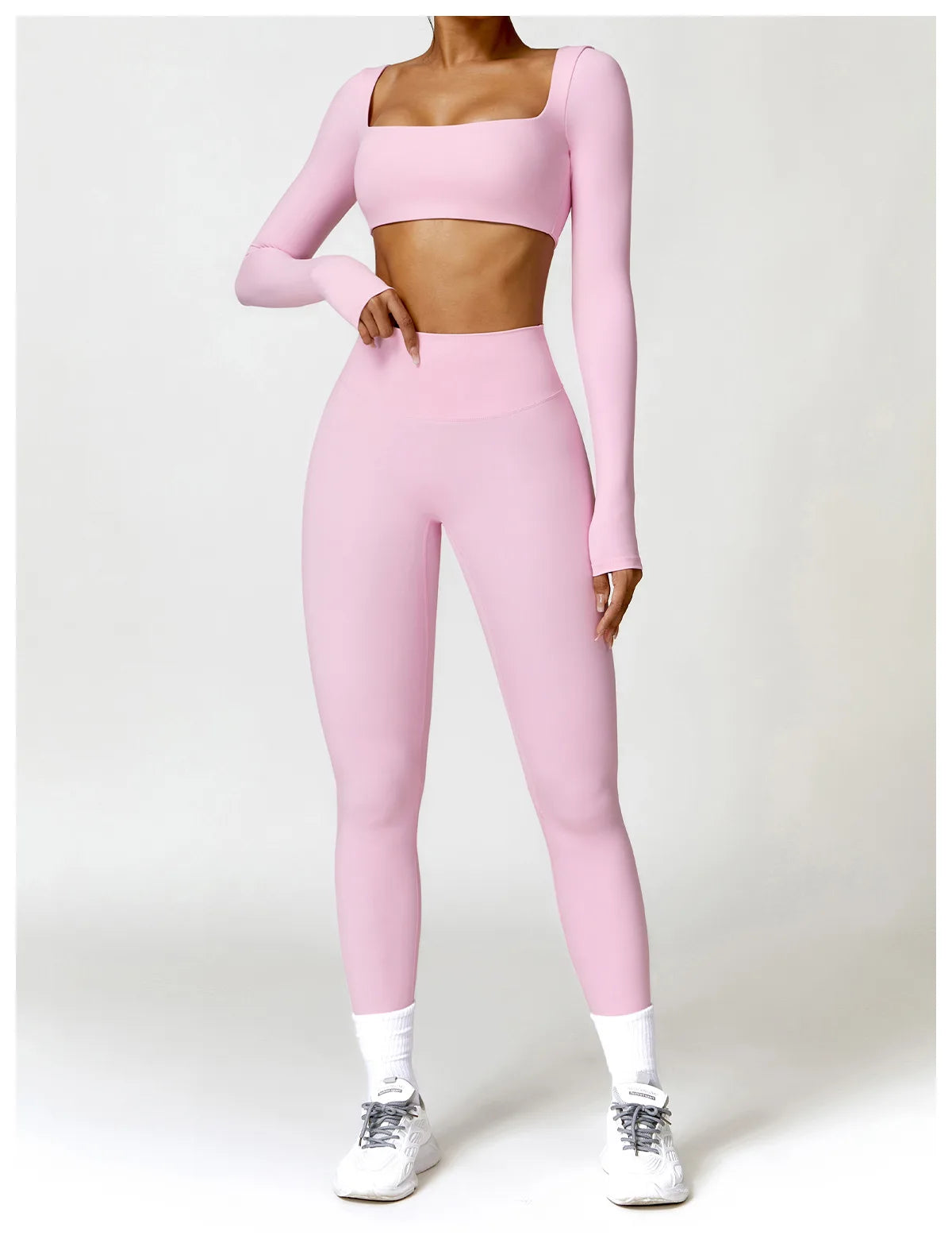 Nylon Solid Long Sleeve Two-Piece Yoga Set