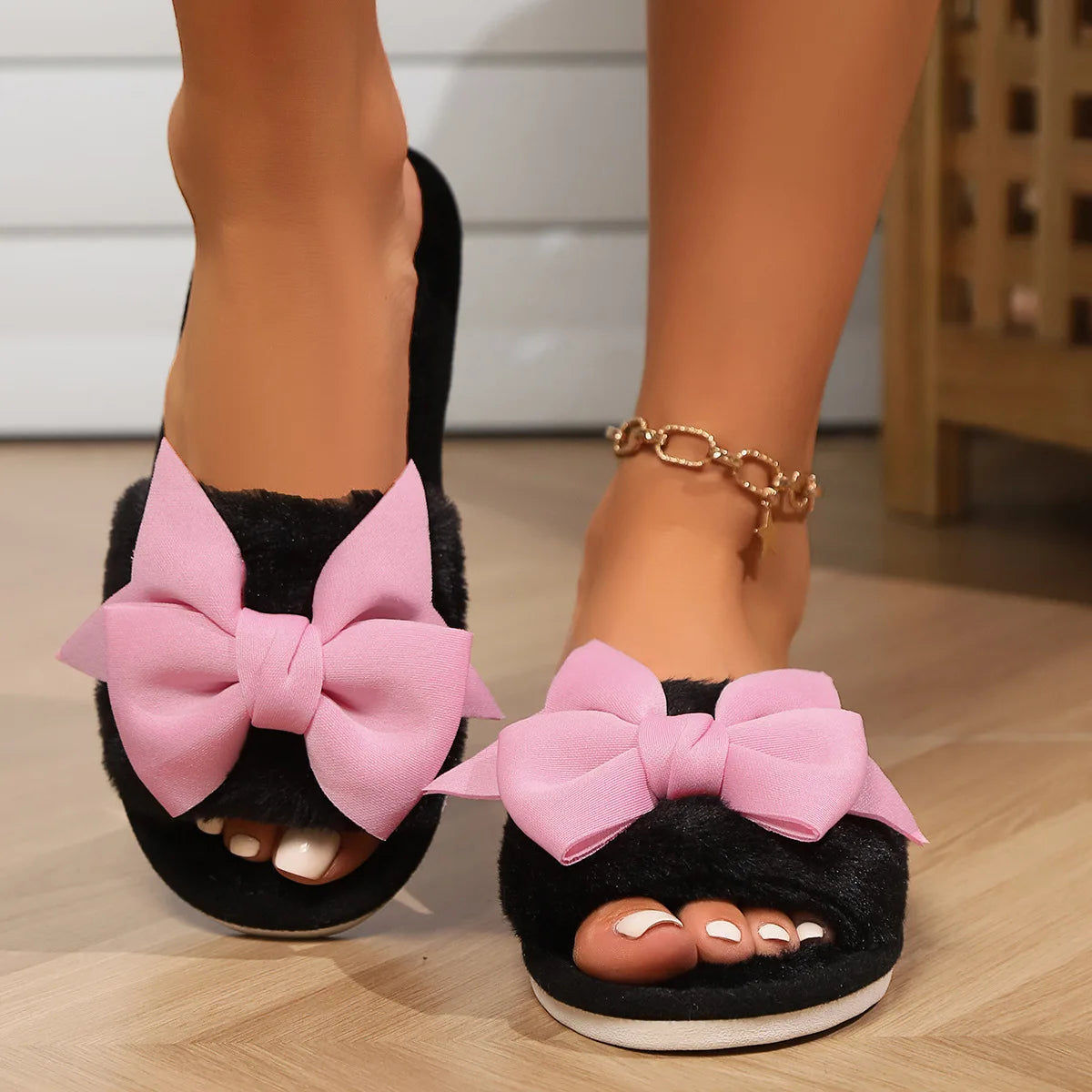 Women Bow Winter Slippers