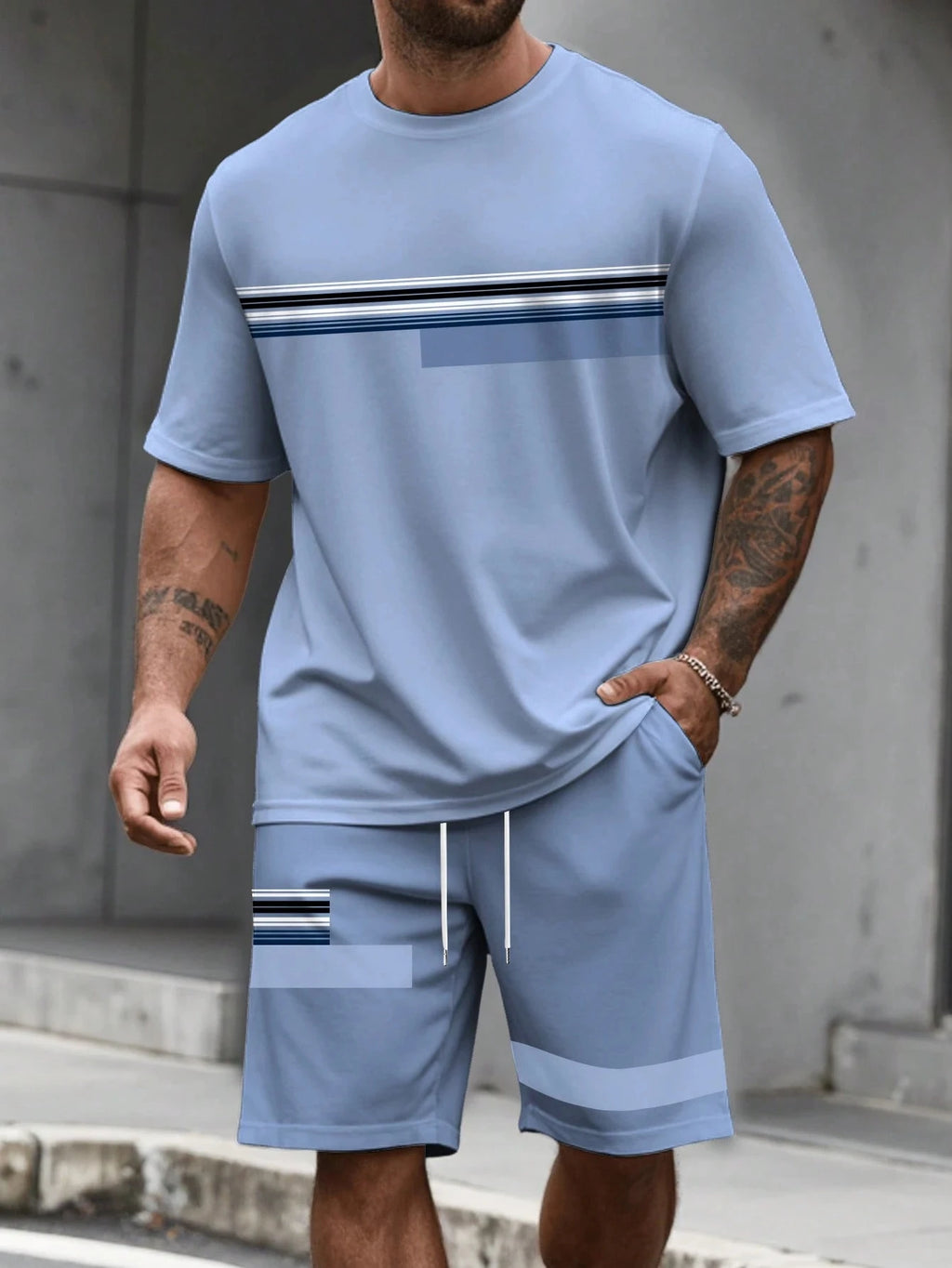 Stripe Print Loose Sports Set