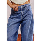 Curved-Splicing Vintage-Wash Jeans