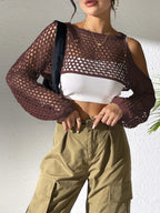 Hollow-Out Cropped Sweater