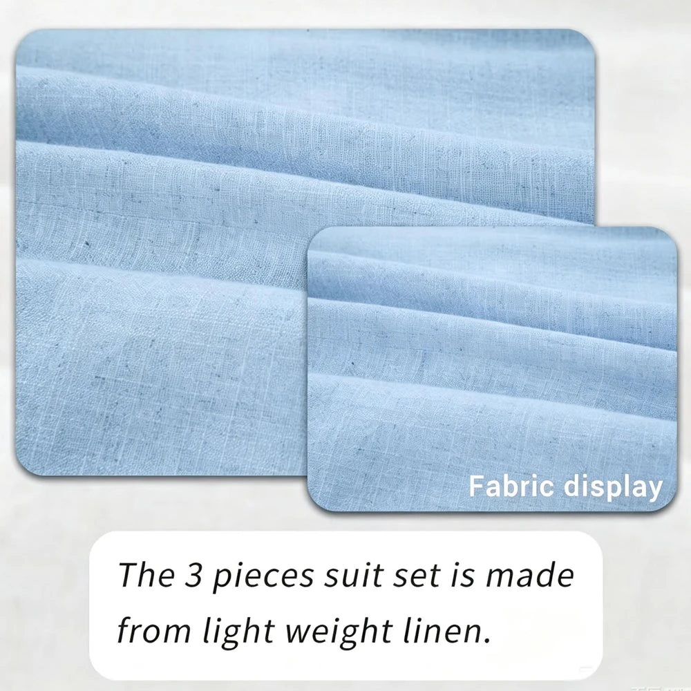 Three-Piece Linen Notch-Lapel Suit