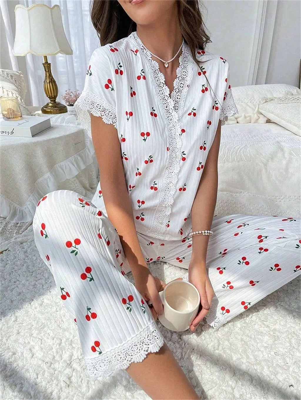 Casual V-Neck Print Pajama Set