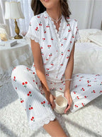 Casual V-Neck Print Pajama Set