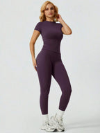 Everyday Nylon Solid Elastic Waist Two-Piece Yoga Set