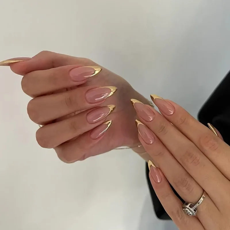 French Tip Fake Nails Almond