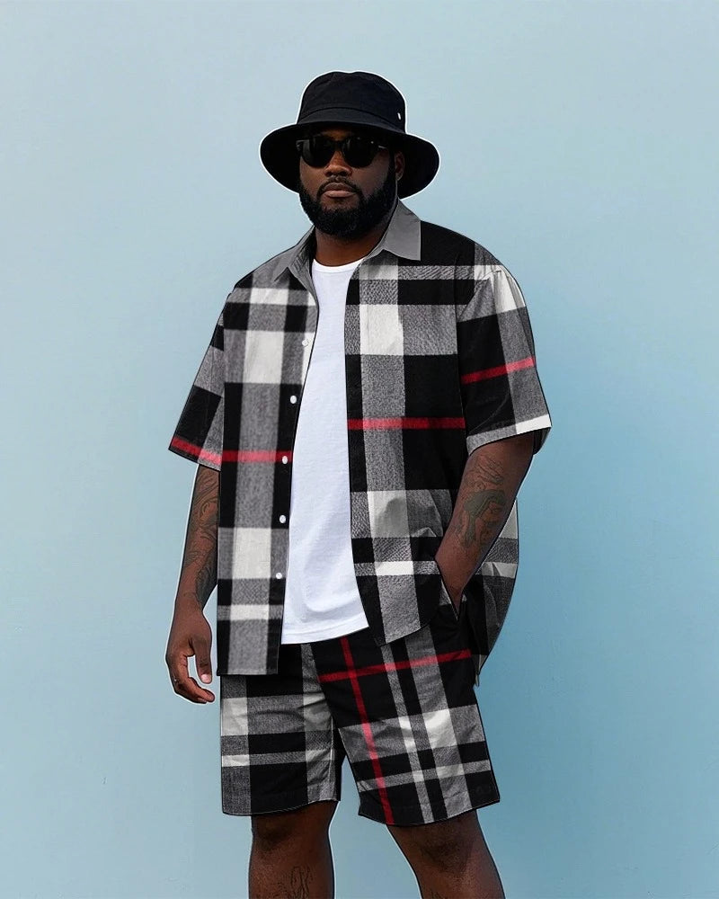 Geometric Checkerboard Shirt Shorts Set