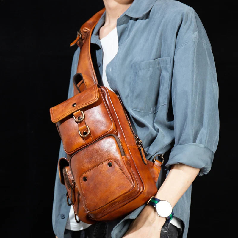 Retro Leather Crossbody Chest Bag