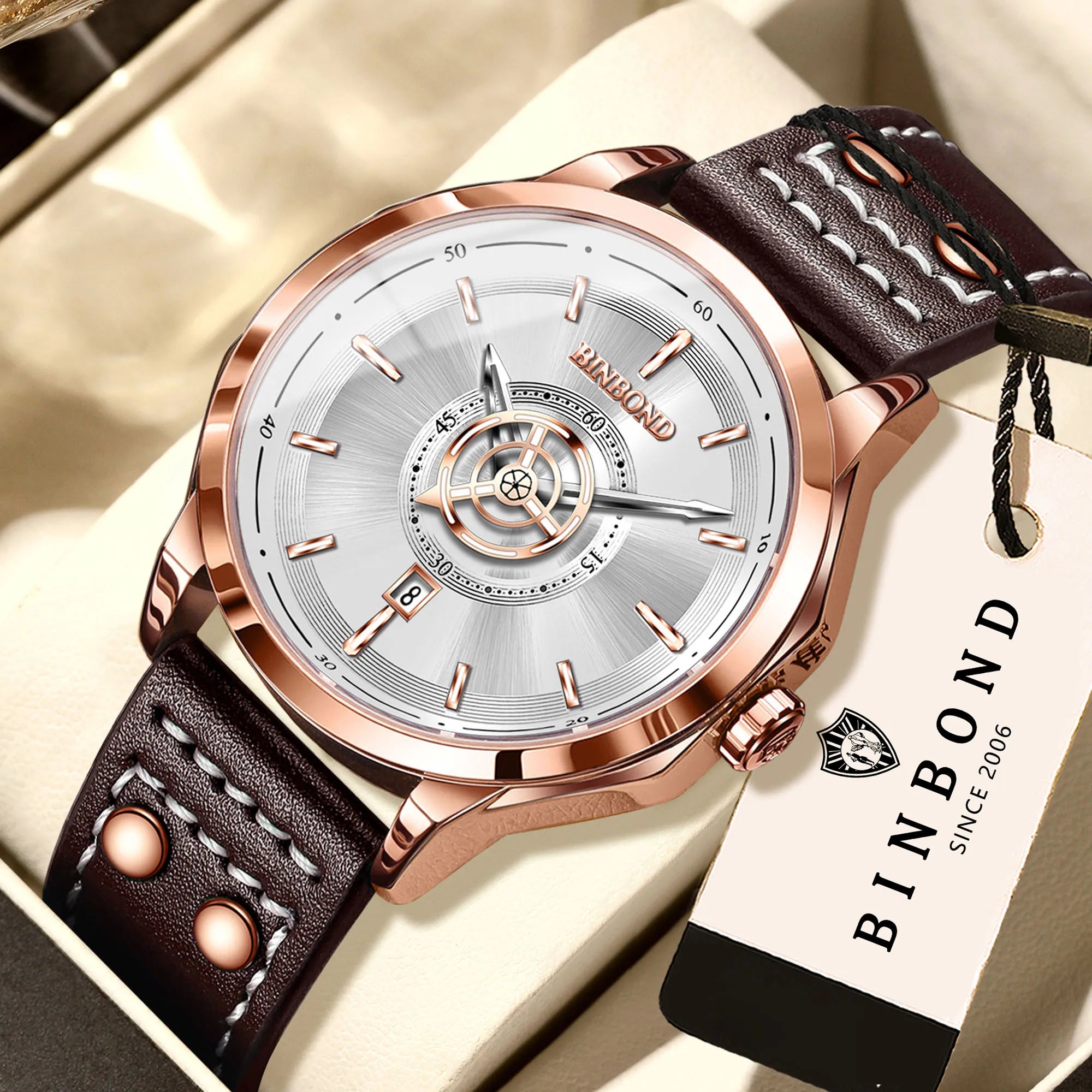BINBOND Sport Leather Quartz Watch