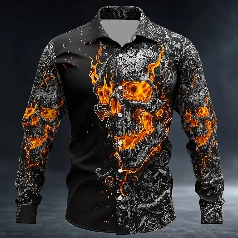 Skull Flame Button Up Shirt