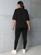 Polyester Crew Neck Short Sleeve Two-Piece Yoga Set