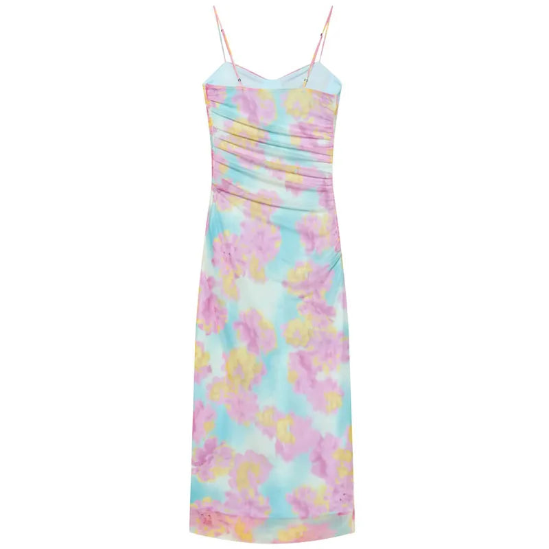 Floral Mesh Pleated Slip Dress