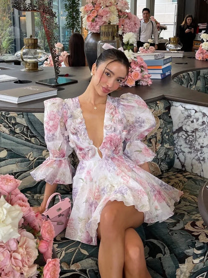 Floral V-Neck Mini Dress