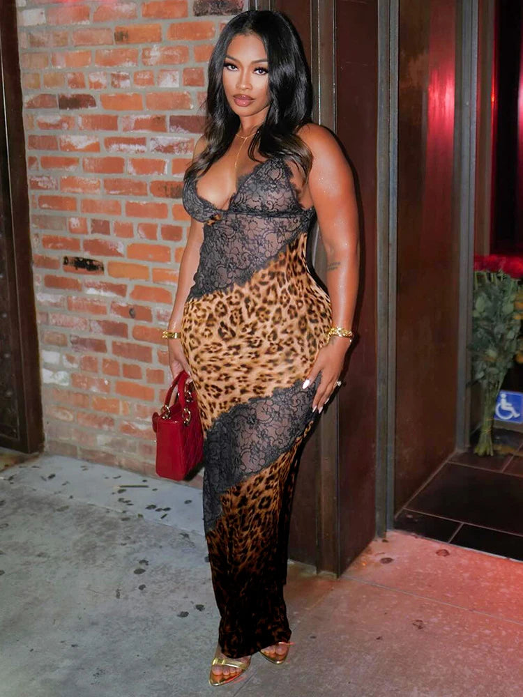 Leopard Print Mermaid Maxi Dress