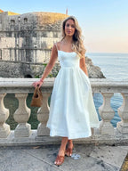 Elegant Spaghetti Strap Midi Dress