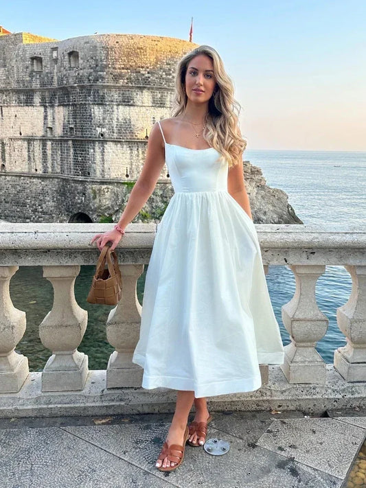 Elegant Spaghetti Strap Midi Dress