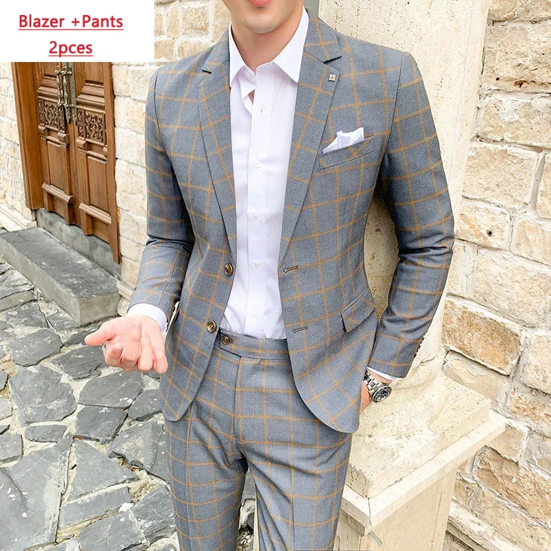 Boutique Plaid Three-Piece Business Suit