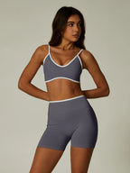 Nylon Solid Elastic Waist Two-Piece Yoga Set