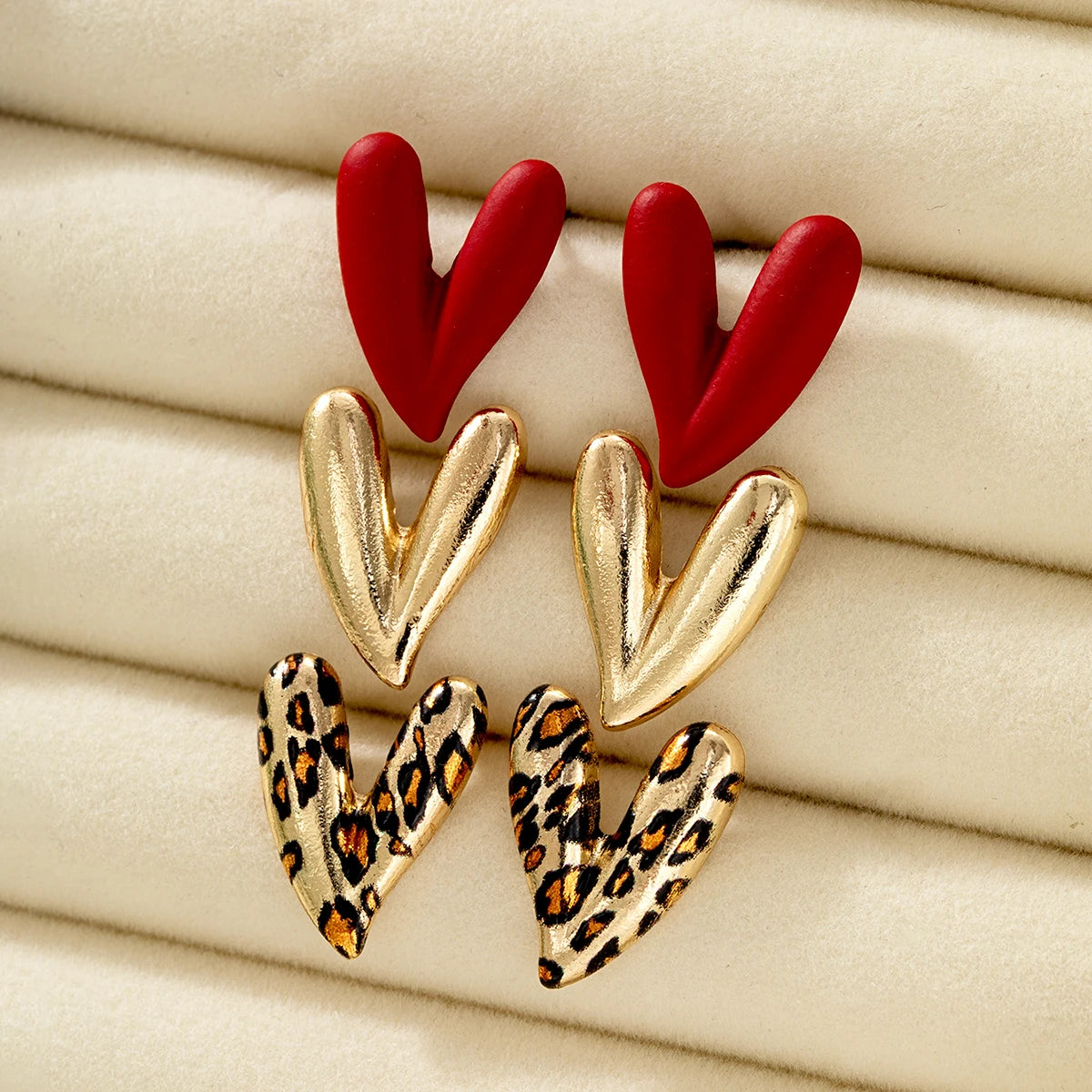 Leopard Heart Earrings Set