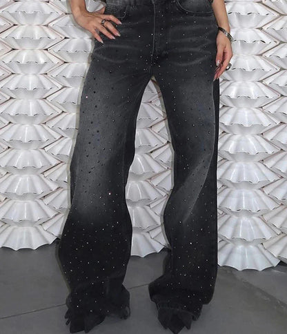 Black Rhinestone Baggy Jeans