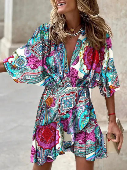 Elegant Printed Long Shirt Dress