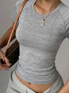 Blended Solid Crew Neck Slim Fit Top