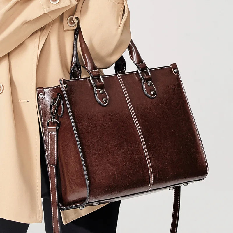 Genuine Leather Box Tote