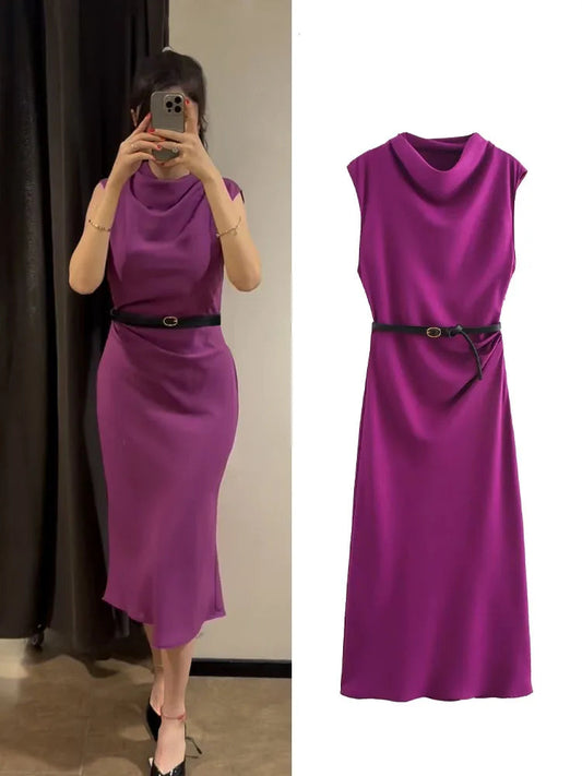 Belted Sleeveless Midi Dress