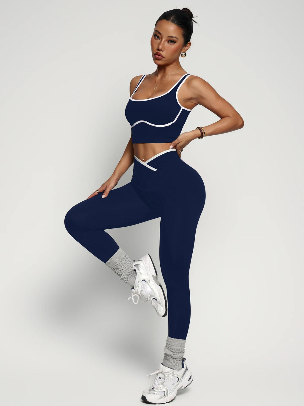 Blended Patchwork Pullover Slim Fit Two-Piece Yoga Set