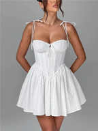 White Lace Embroidered Mini Dress