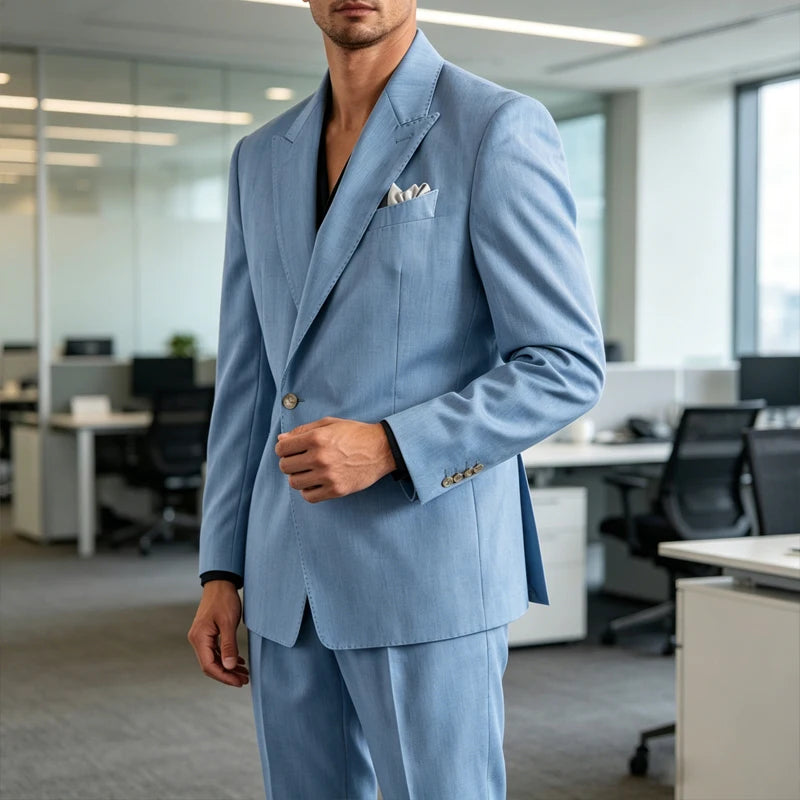 Linen Peak-Lapel One-Button Suit Set
