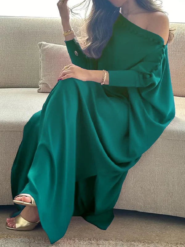 Vintage Solid Color Maxi Robe Dress