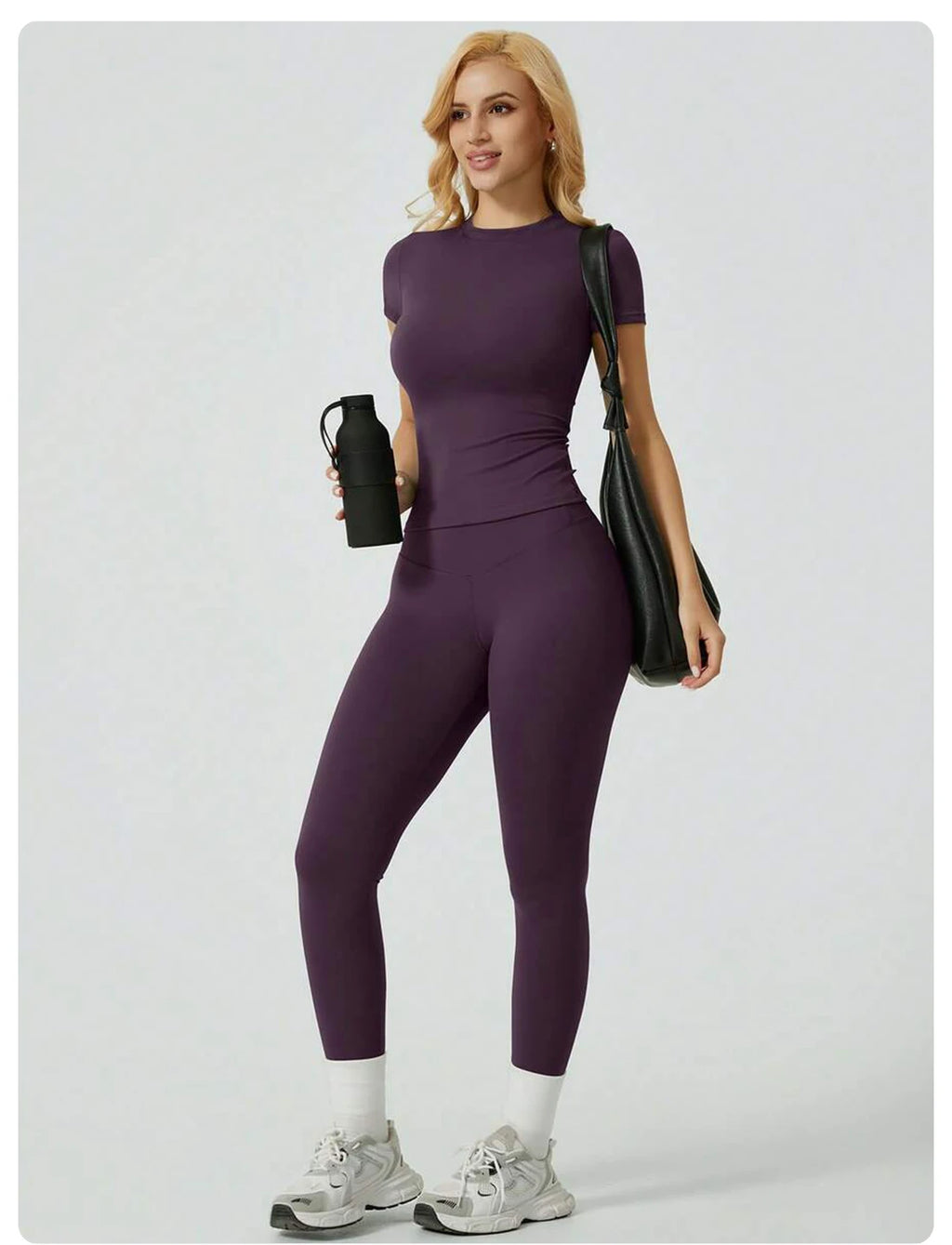 Everyday Nylon Solid Elastic Waist Two-Piece Yoga Set