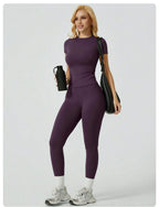 Everyday Nylon Solid Elastic Waist Two-Piece Yoga Set
