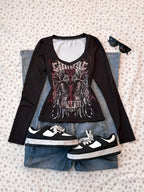 Retro Music Road Print Long Sleeve Tee
