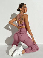 Checkered Seamless High-Waist Two-Piece Yoga Set