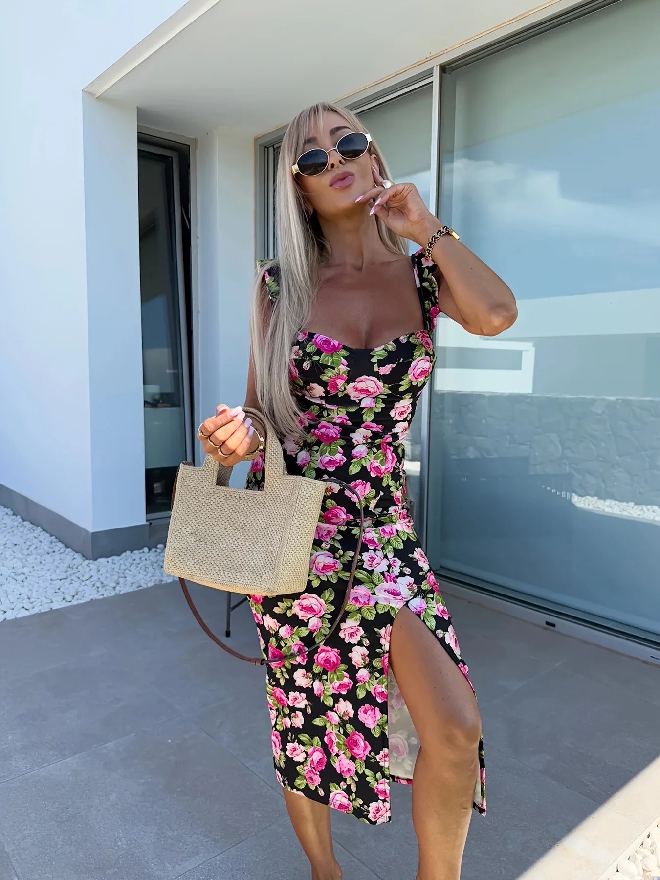 Summer split midi dress for women