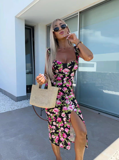 Summer split midi dress for women