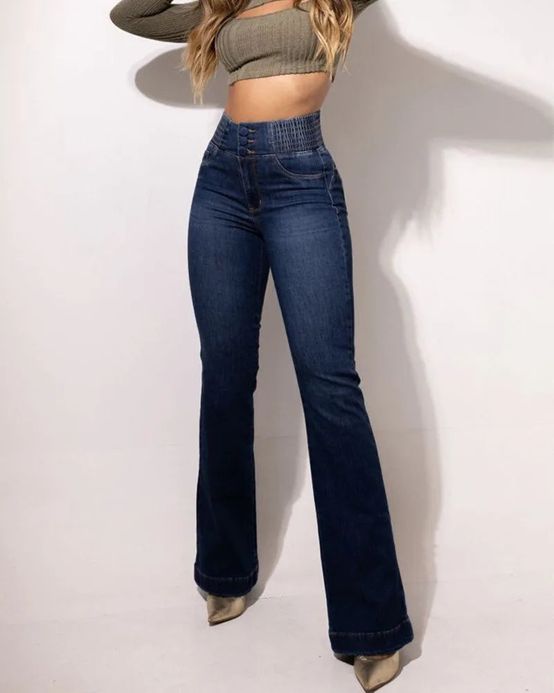 Elastic-Waist Bodycon Denim Jeans