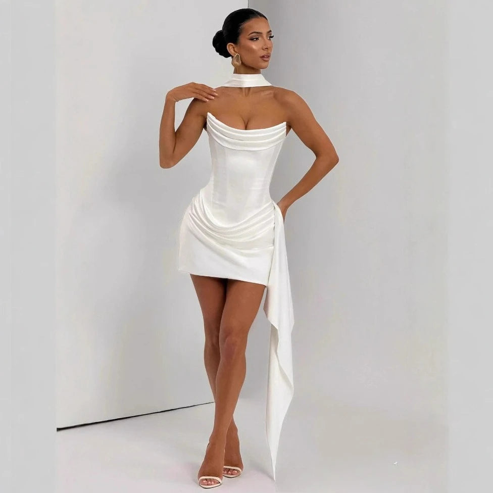 Draped Satin Strapless Mini Dress