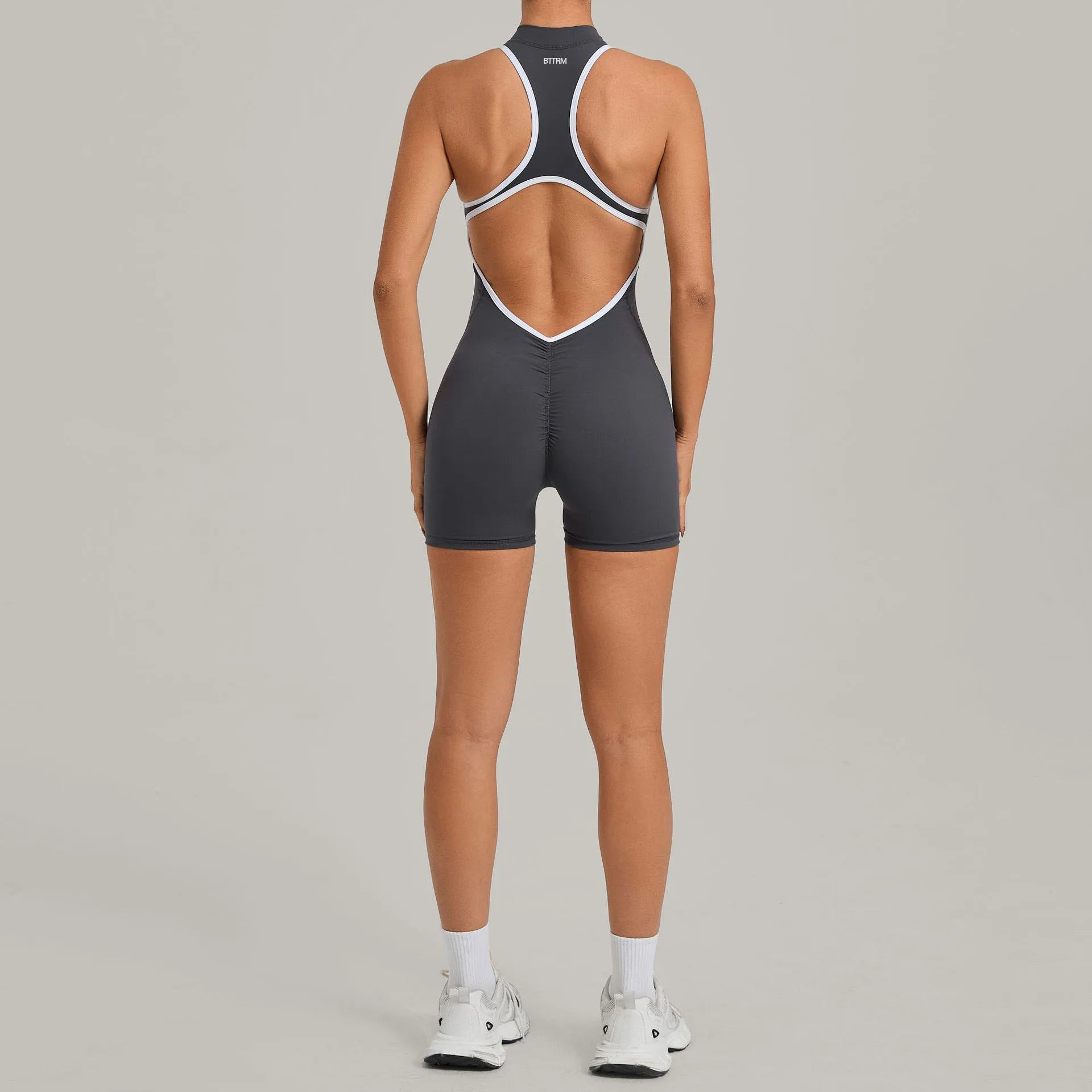 High-Stretch Knit Zip-Front Playsuit