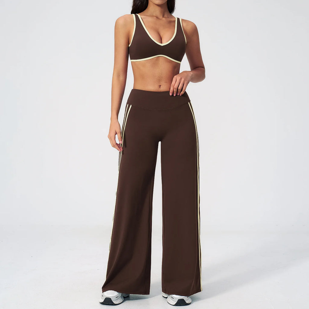 Nylon Striped Sleeveless True-To-Size Fit Two-Piece Yoga Set
