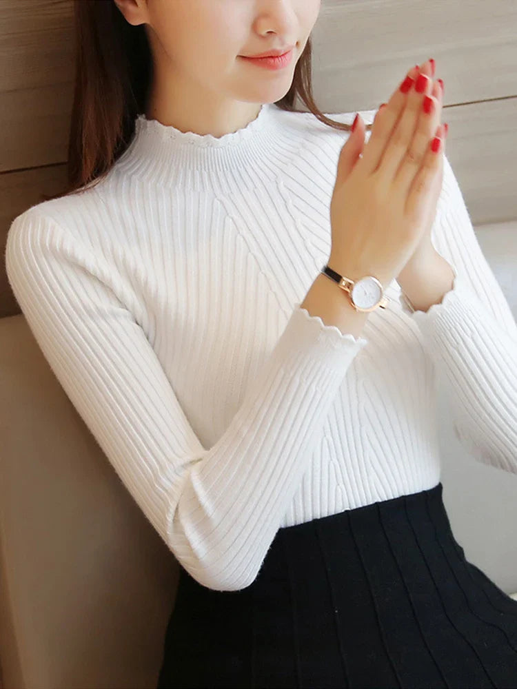 Ruffled Mock Neck Sweater