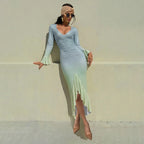 Elegant Gradient Ruffle Party Dress Women