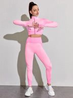 Polyester Long Sleeve True-To-Size Fit Two-Piece Yoga Set