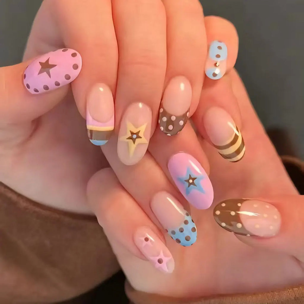 Blue Press Nails Polka Dot