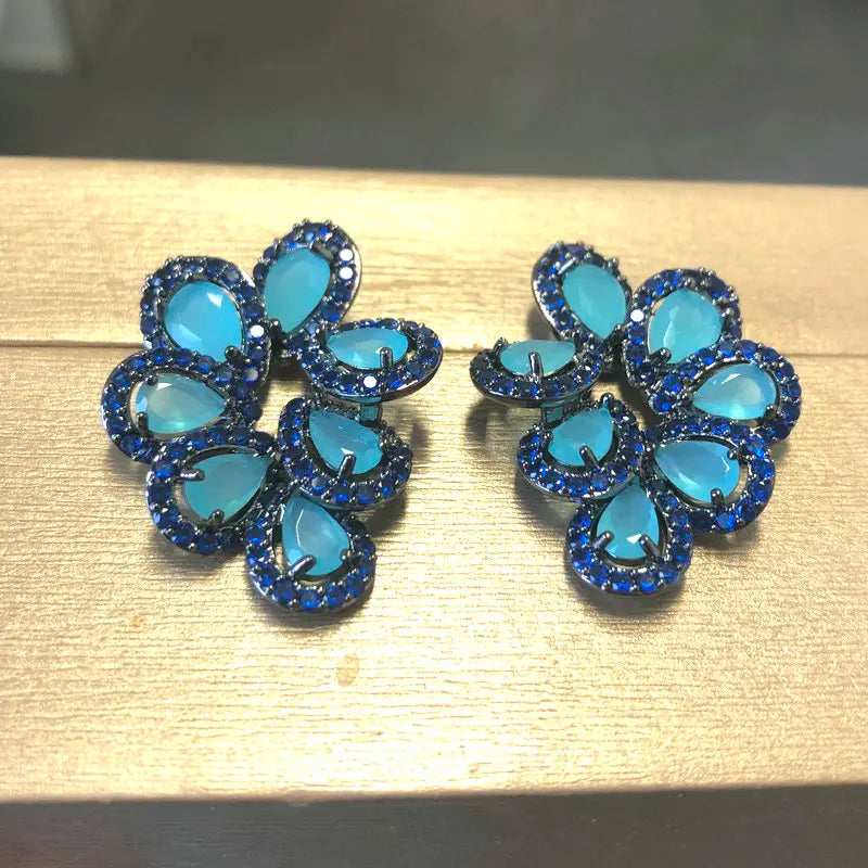Zircon Leaf Drop Earrings