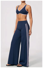 Nylon Striped Sleeveless True-To-Size Fit Two-Piece Yoga Set
